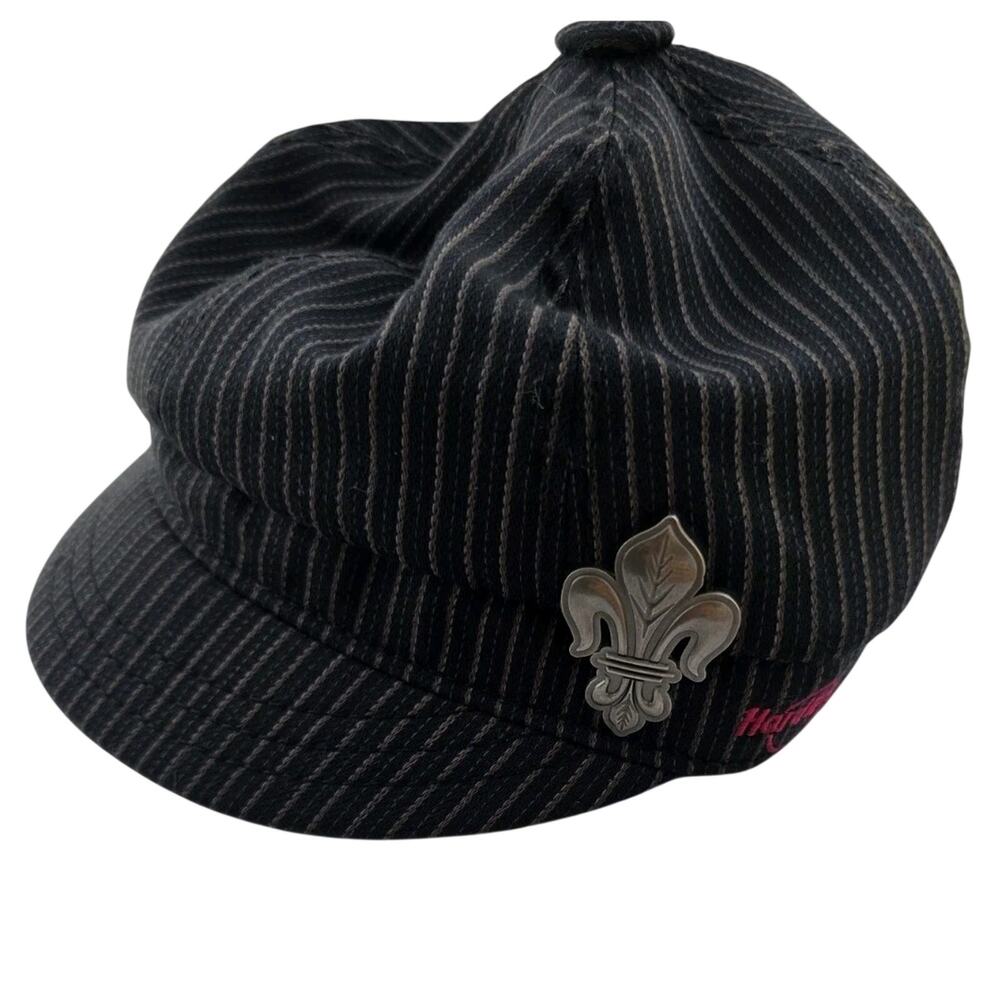 Vtg Hard Rock Cafe Black Y2K Schoolboy Hat Cadet Embroidered Logo fleur de lis